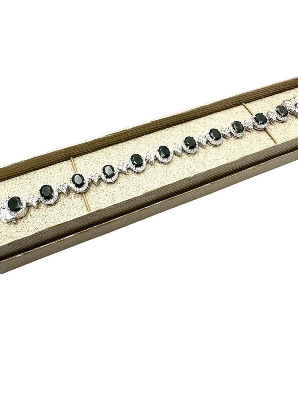 JTV Dark Green Chrome Diopside White Topaz Sterling Silver Tennis Bracelet